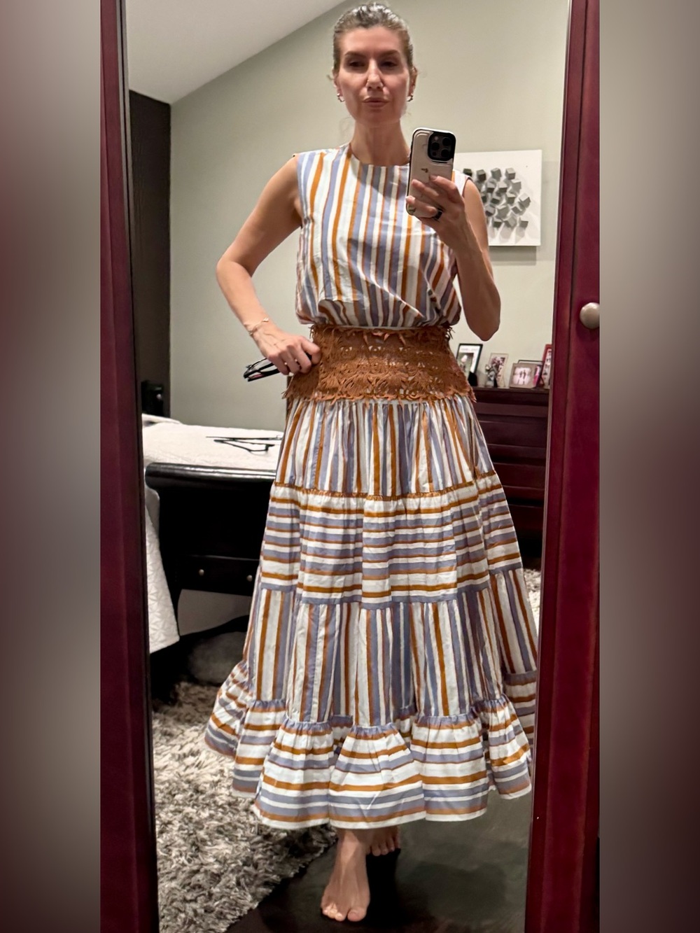 $1.300 Silvia Tcherassi Sleeveless Striped Midi Dress in Blue & Tan - Picture 16 of 16